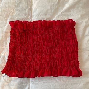 Red smocked tube top
